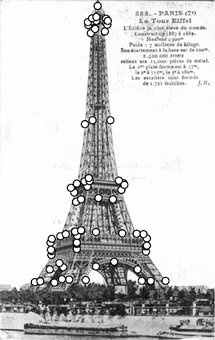 Tour Eiffel postcard
	      w/ 70 identified points.